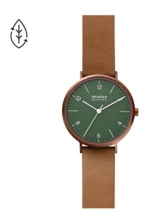 Skagen bruin leer-groen wzp Skagen bruin leer-groen wzp