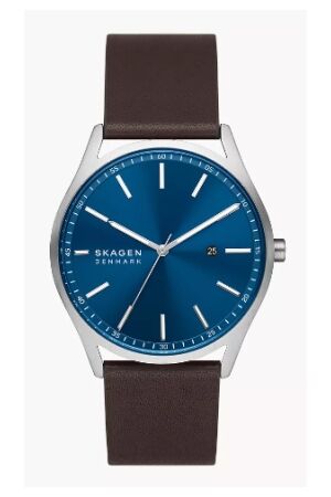 Skagen bruin leer blauw wzp Skagen bruin leer blauw wzp