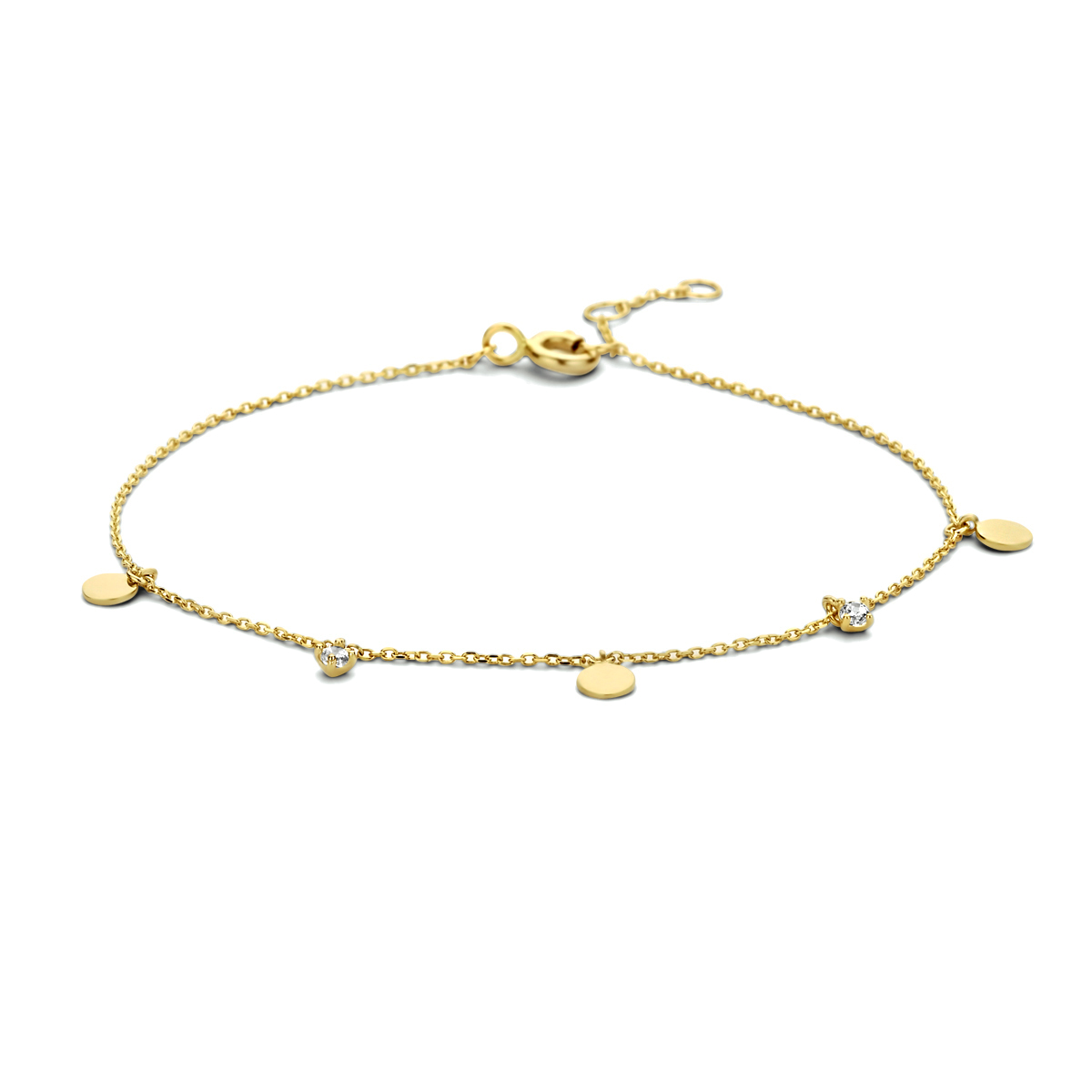 armband rondjes zirkonia 16,5 - 17,5 - 18,5 14K geelgoud