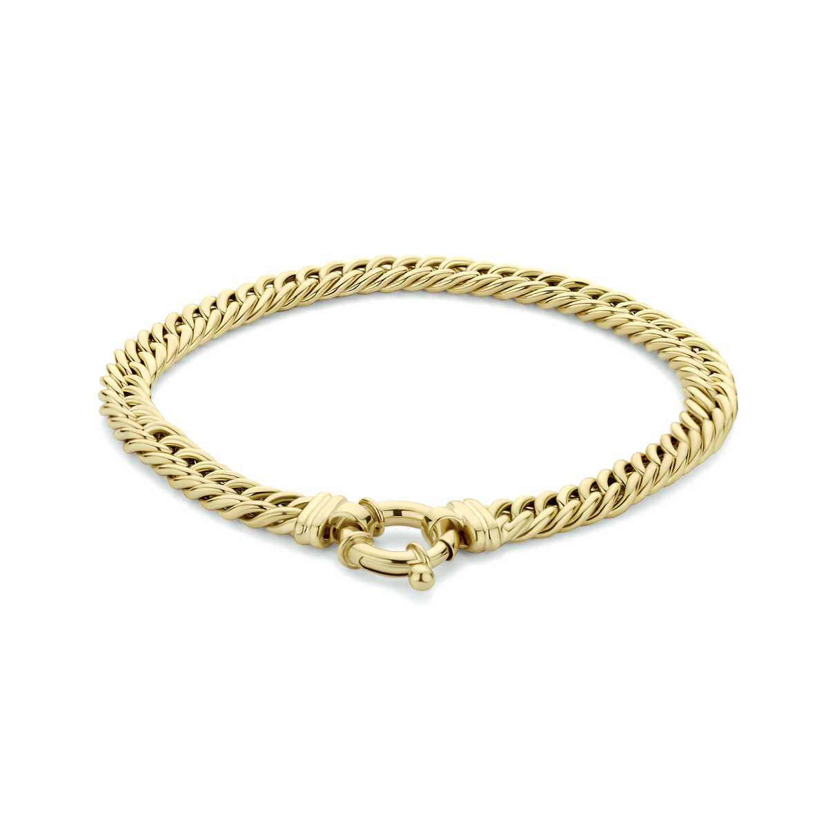armband gourmette 5,8 mm 19 cm met groot veerslot 14K geelgoud