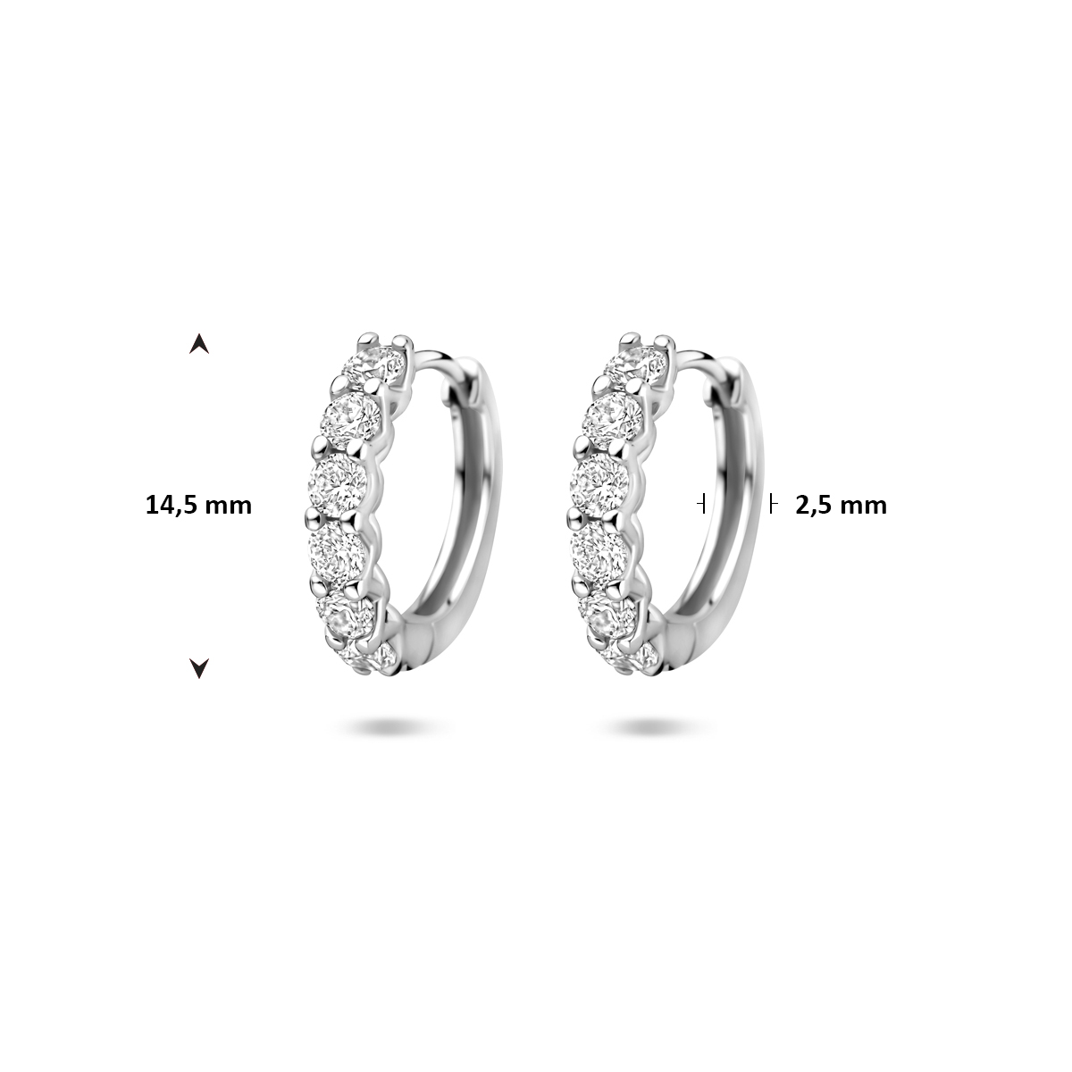 klapoorringen zirkonia 14,5 mm zilver gerhodineerd