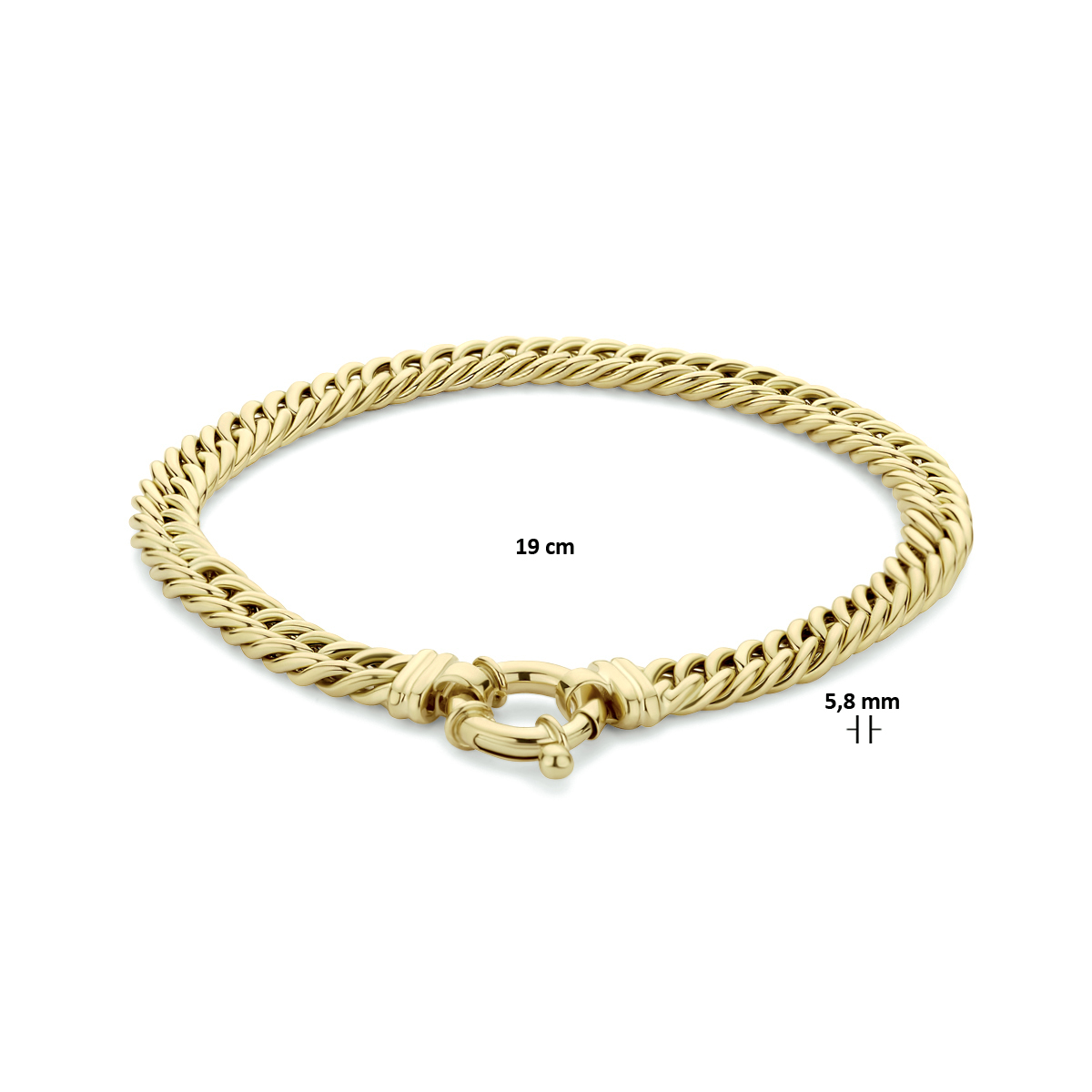 armband gourmette 5,8 mm 19 cm met groot veerslot 14K geelgoud