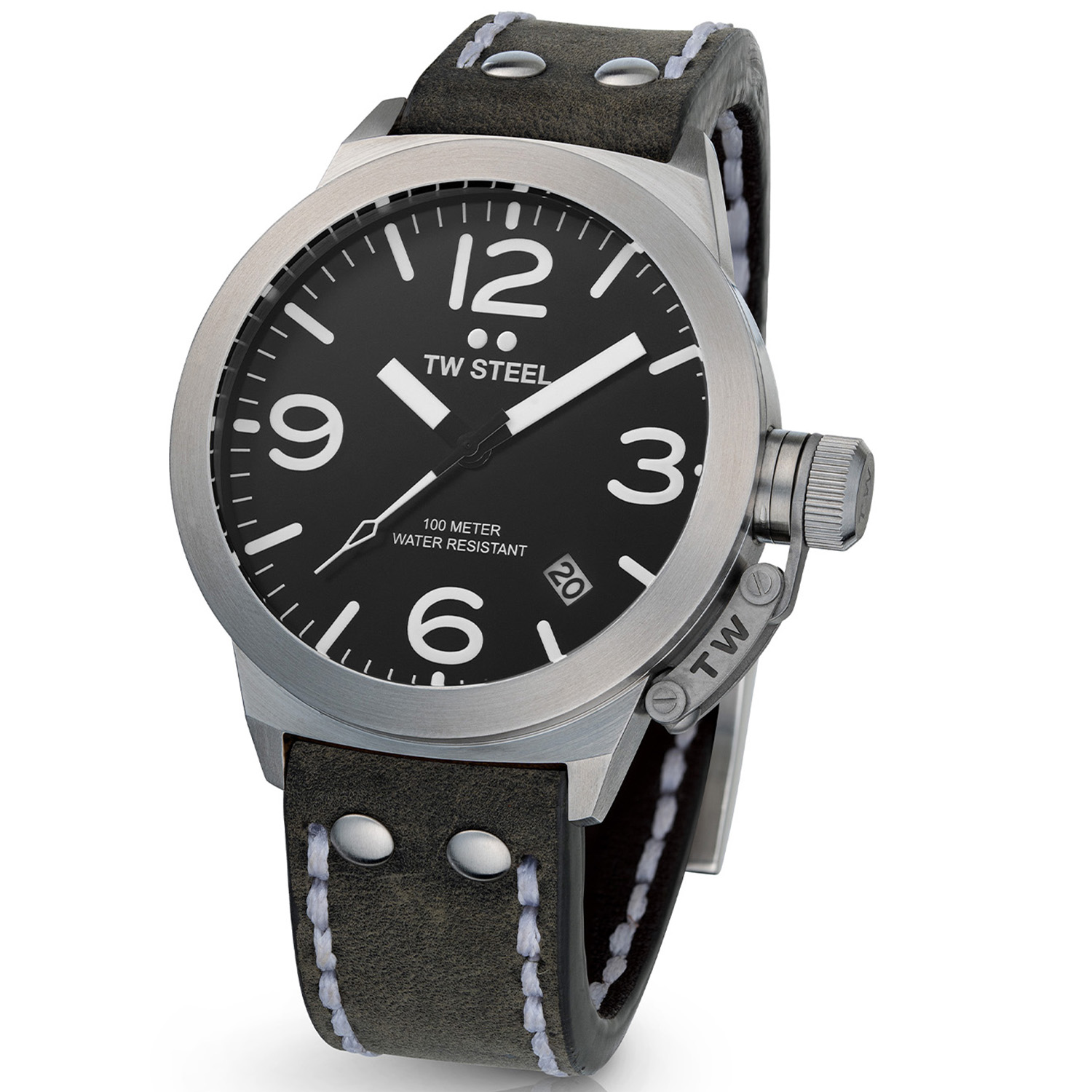 TW Steel TWCS101 Canteen Steel Grijs leer 45mm