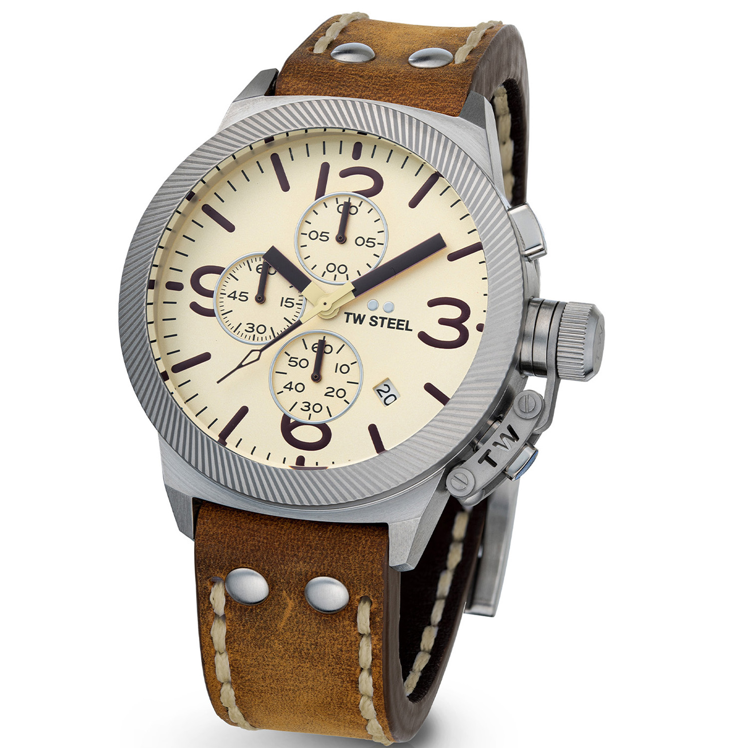 TW Steel TWCS104 Canteen Steel Chrono Bruin leer 45mm