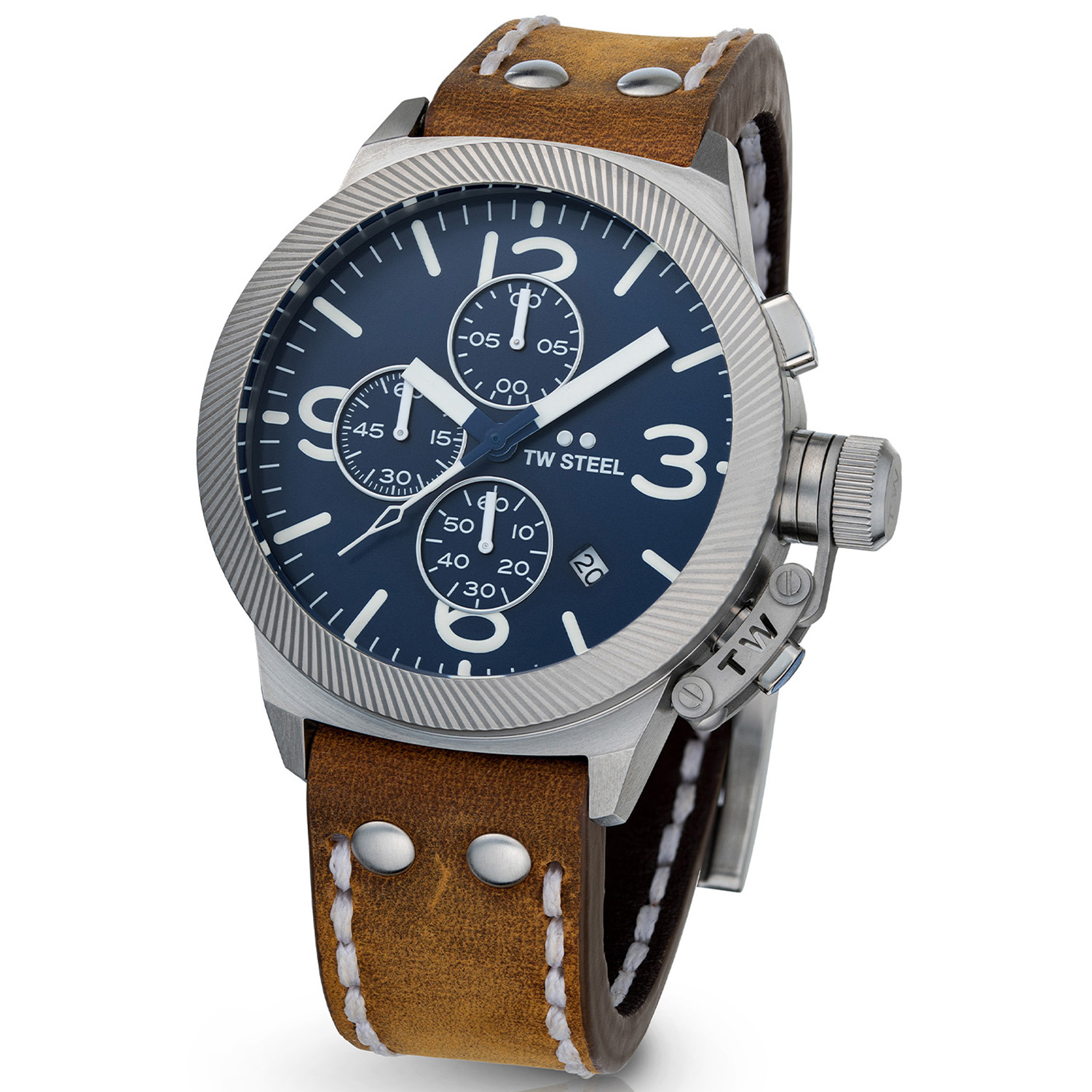 TW Steel TWCS106 Canteen Steel Chrono Bruin leer 45mm