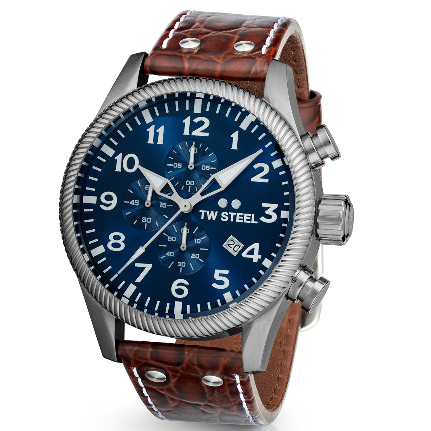 TW Steel TWVS111 Volante Steel Chrono Bruin Leer 48mm