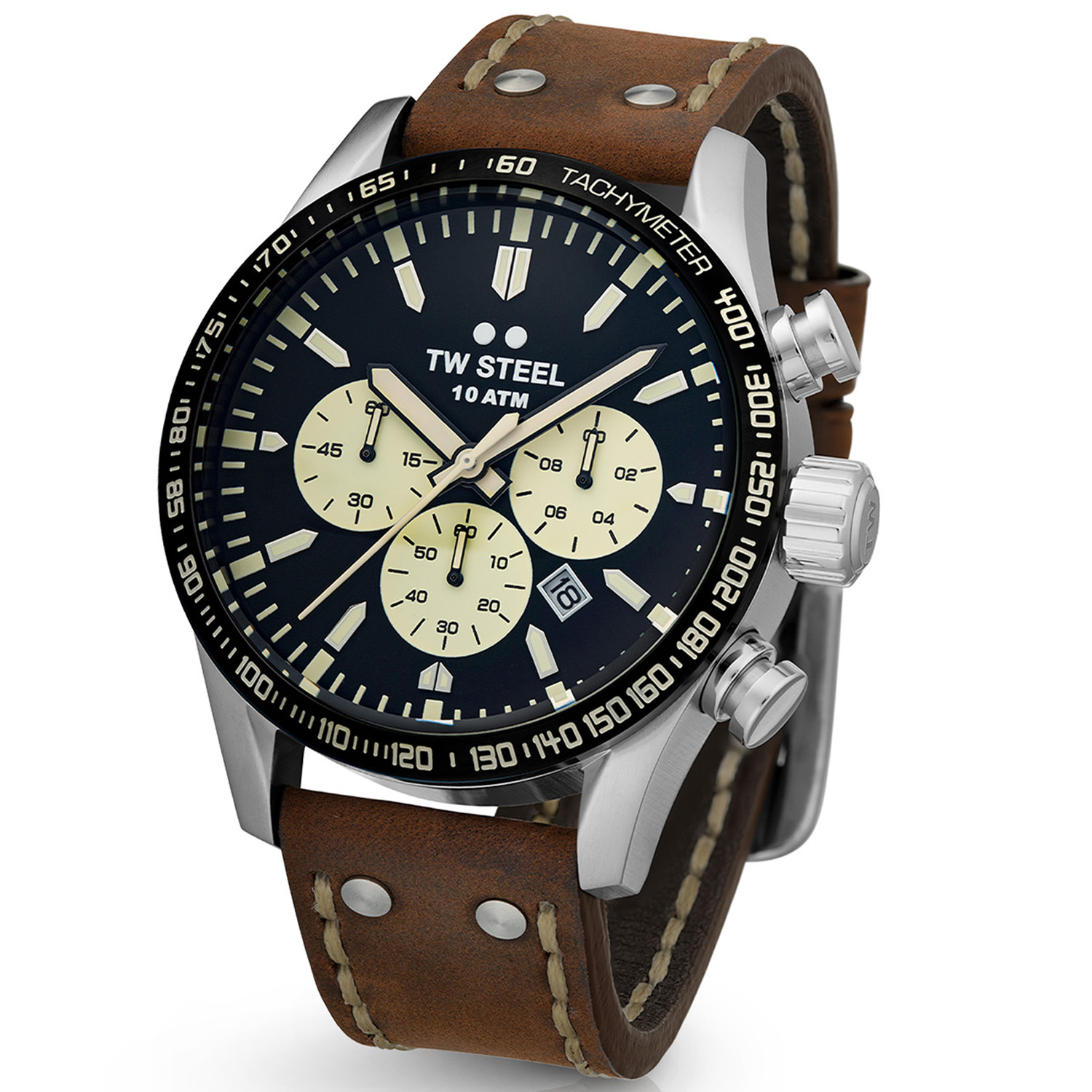 TW Steel TWVS120 Volante Steel Chrono Bruin Leer 48mm